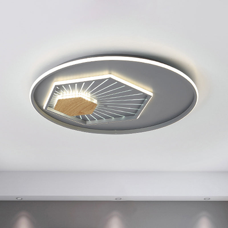 Modern Gray Hexagon Acrylic LED Flush Light Fixture, 19.5"/23.5" Wide - Warm/3 Color Light