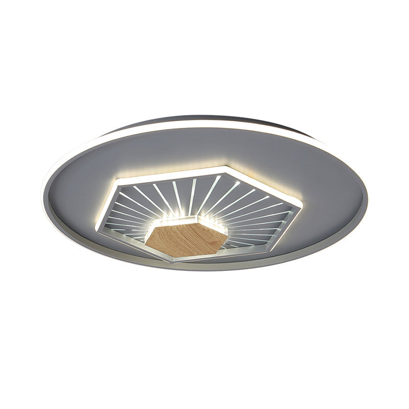 Modern Gray Hexagon Acrylic LED Flush Light Fixture, 19.5"/23.5" Wide - Warm/3 Color Light