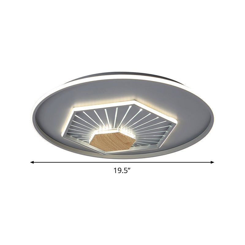 Modern Gray Hexagon Acrylic LED Flush Light Fixture, 19.5"/23.5" Wide - Warm/3 Color Light