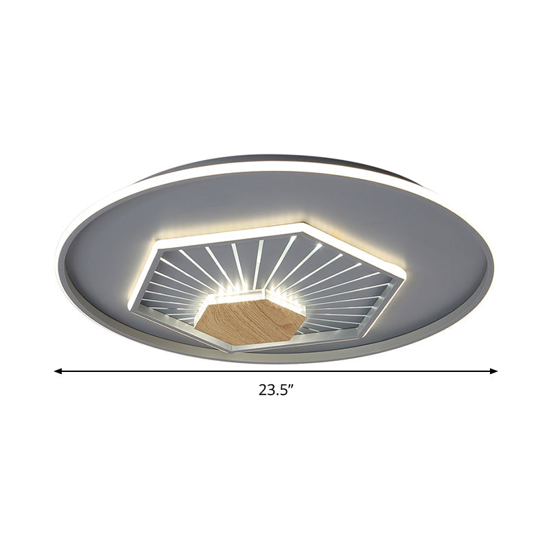Modern Gray Hexagon Acrylic LED Flush Light Fixture, 19.5"/23.5" Wide - Warm/3 Color Light