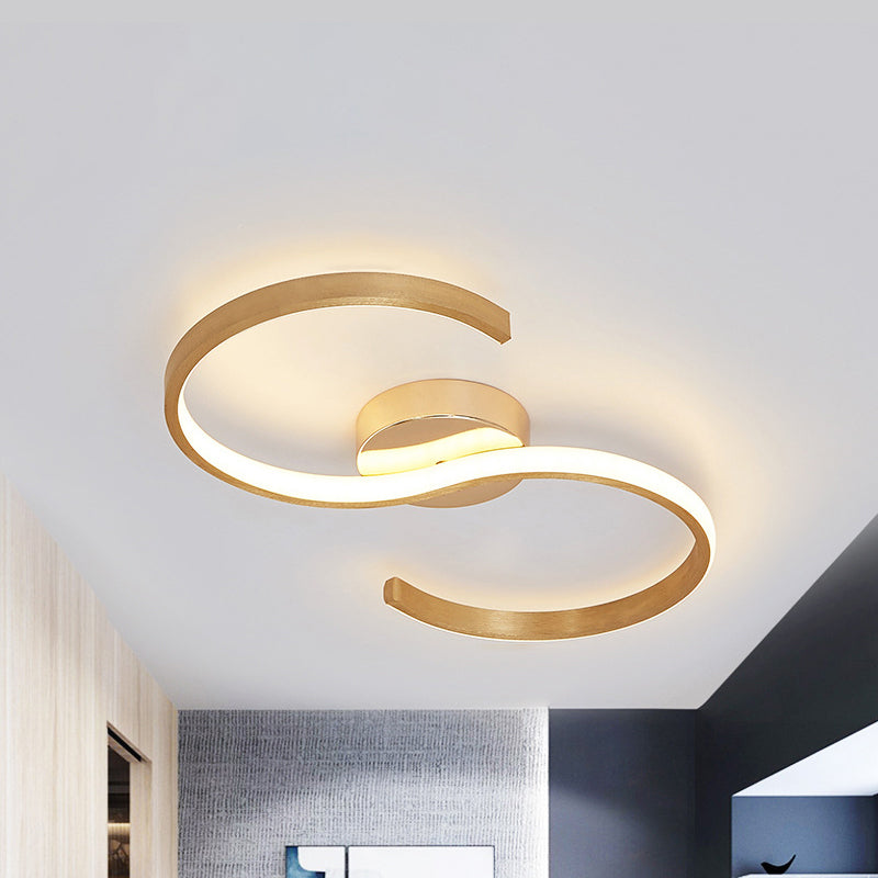 Modern Gold Acrylic LED Flush Mount Ceiling Light with Stepless Dimming & Remote Control - Warm/White Light