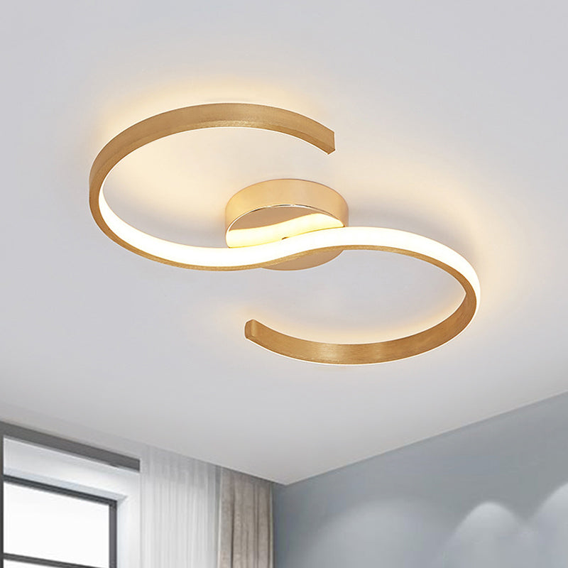 Modern Gold Acrylic LED Flush Mount Ceiling Light with Stepless Dimming & Remote Control - Warm/White Light