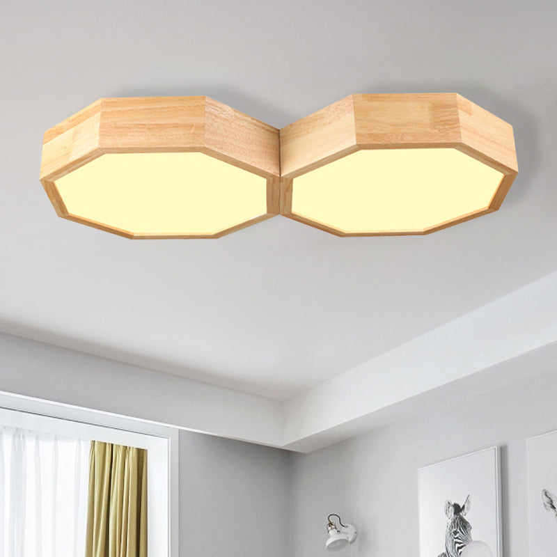 Plafonnier octogonal double - Lampe encastrée à LED en bois nordique pour chambre à coucher