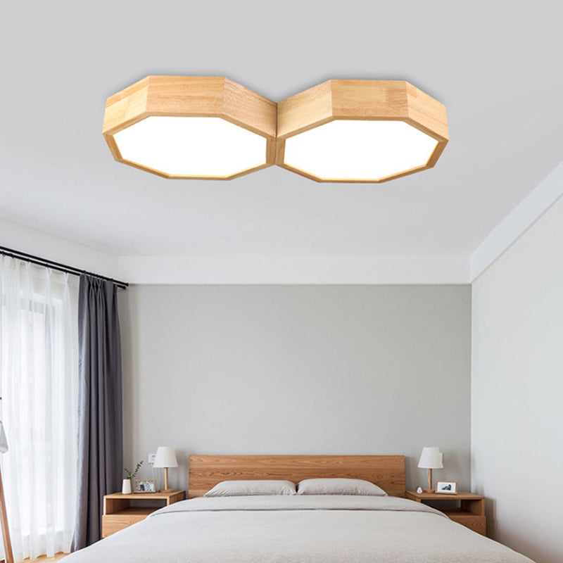 Plafonnier octogonal double - Lampe encastrée à LED en bois nordique pour chambre à coucher