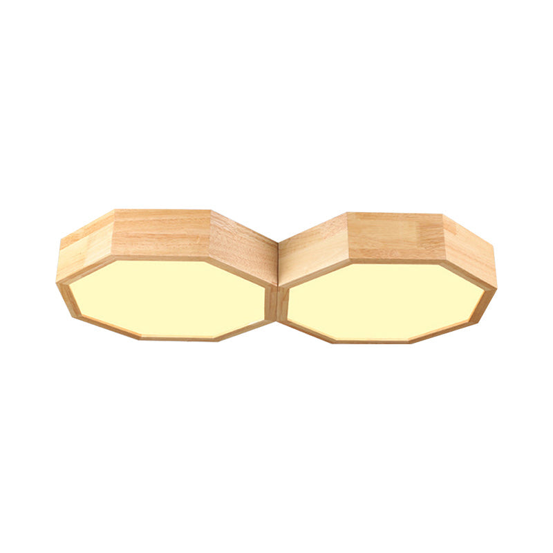 Plafonnier octogonal double - Lampe encastrée à LED en bois nordique pour chambre à coucher
