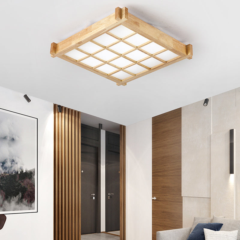 Chessboard Ceiling Flush Mount: Contemporary Natural Wood LED Light (16.5"/20.5")