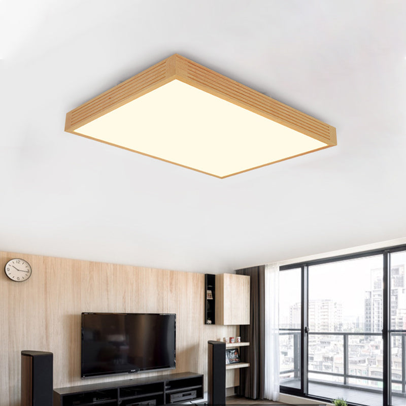 Modern Wooden LED Ceiling Flush Light - Warm/White Lighting for Living Room