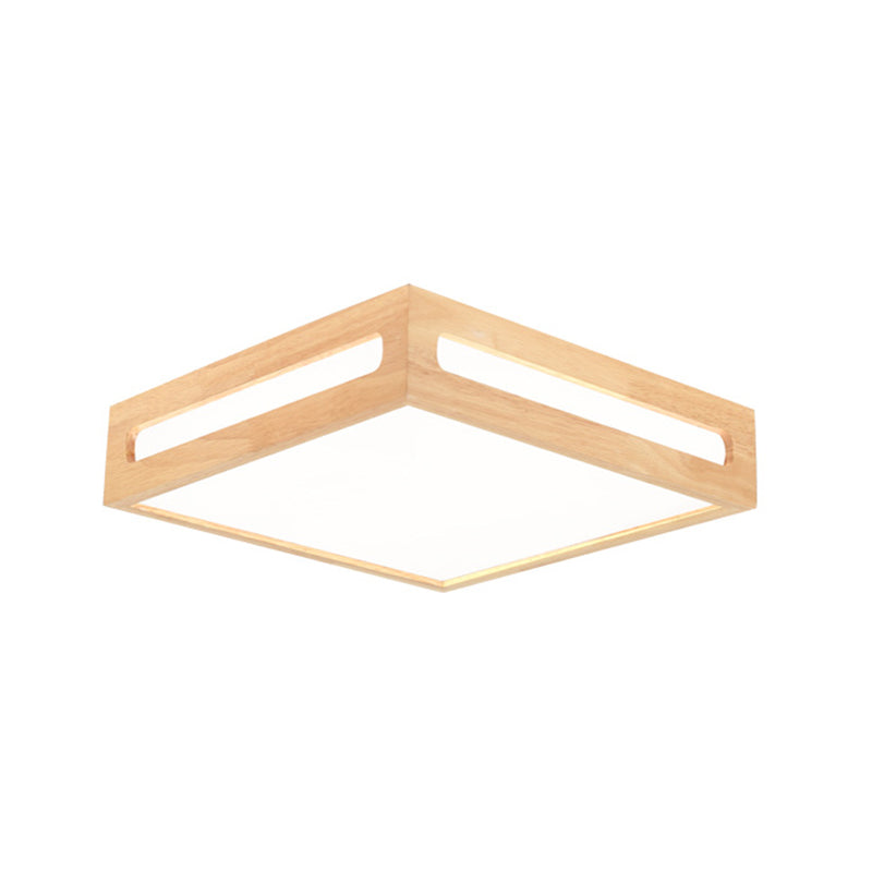 Minimalist LED Flush Light with Acrylic Shade and Natural Wood Square Box Ceiling Lighting in Warm/White Light