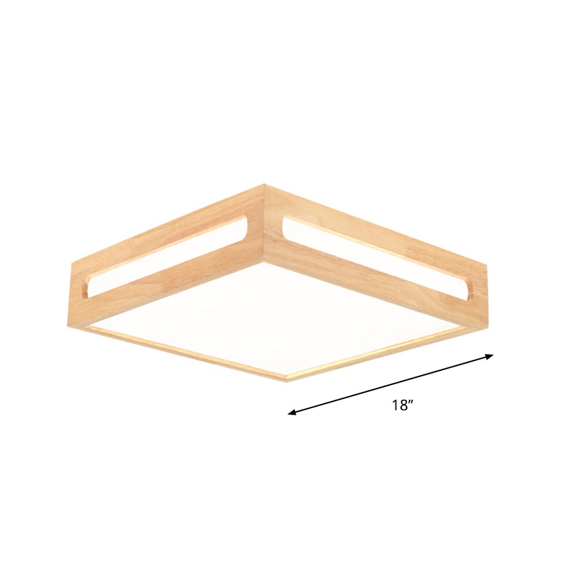 Minimalist LED Flush Light with Acrylic Shade and Natural Wood Square Box Ceiling Lighting in Warm/White Light