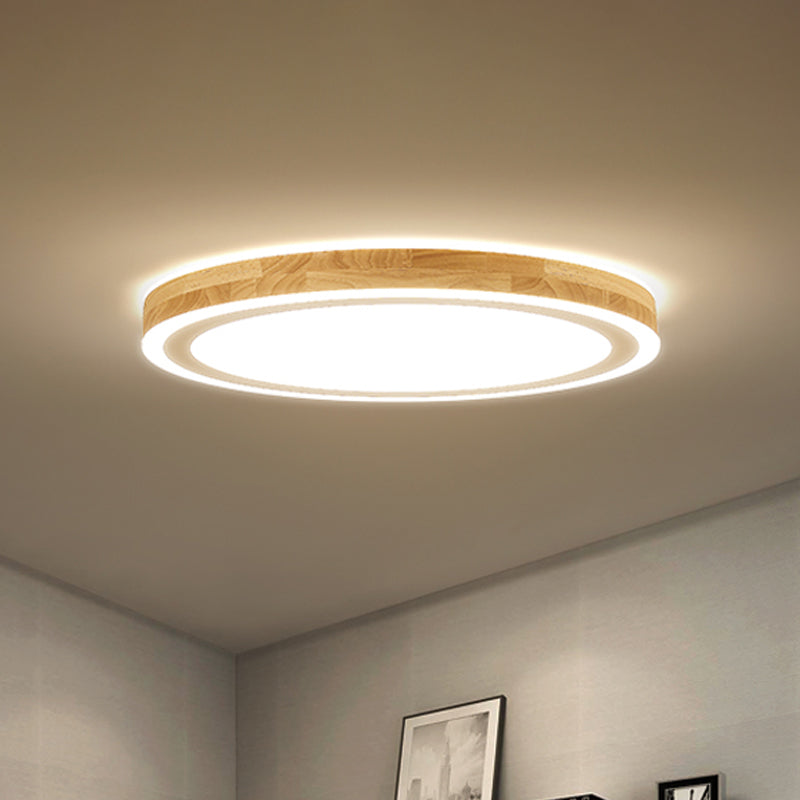 Nordic Style Natural Wood LED Flush Ceiling Lamp Kit - Super Thin & Round, 12"/15" Diameter - Ideal for Bedroom Lighting