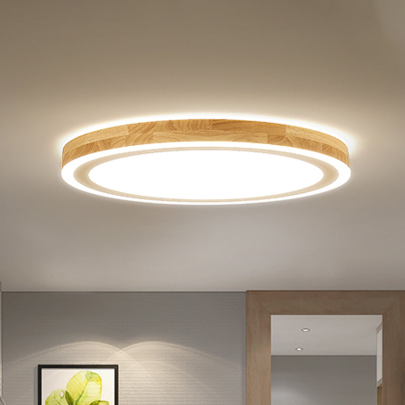 Nordic Style Natural Wood LED Flush Ceiling Lamp Kit - Super Thin & Round, 12"/15" Diameter - Ideal for Bedroom Lighting