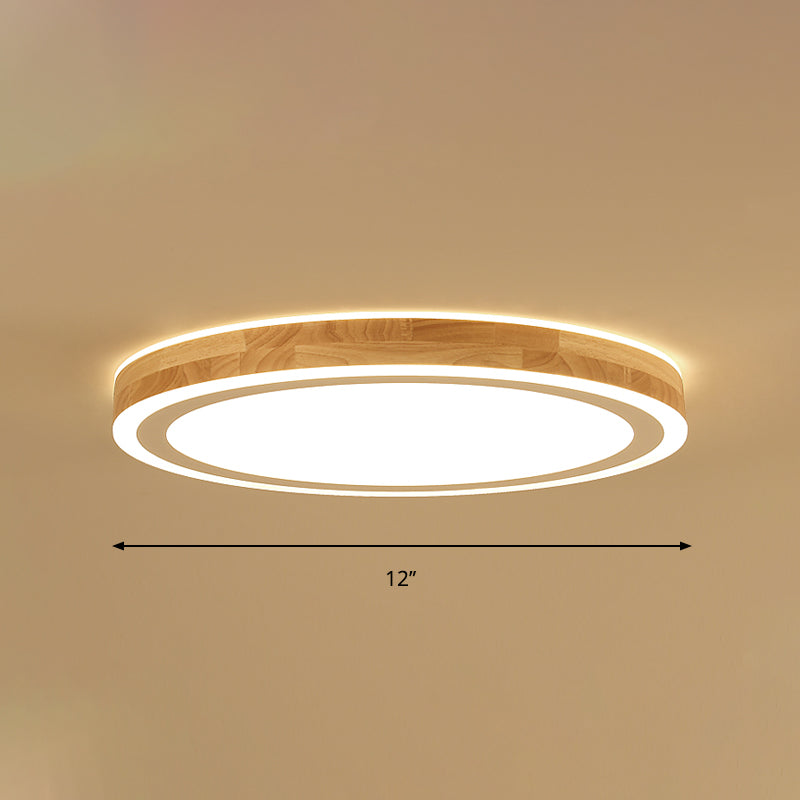 Nordic Style Natural Wood LED Flush Ceiling Lamp Kit - Super Thin & Round, 12"/15" Diameter - Ideal for Bedroom Lighting