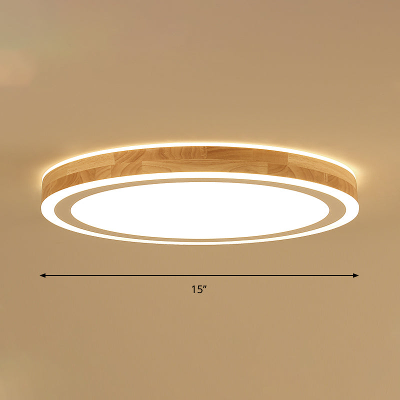 Nordic Style Natural Wood LED Flush Ceiling Lamp Kit - Super Thin & Round, 12"/15" Diameter - Ideal for Bedroom Lighting