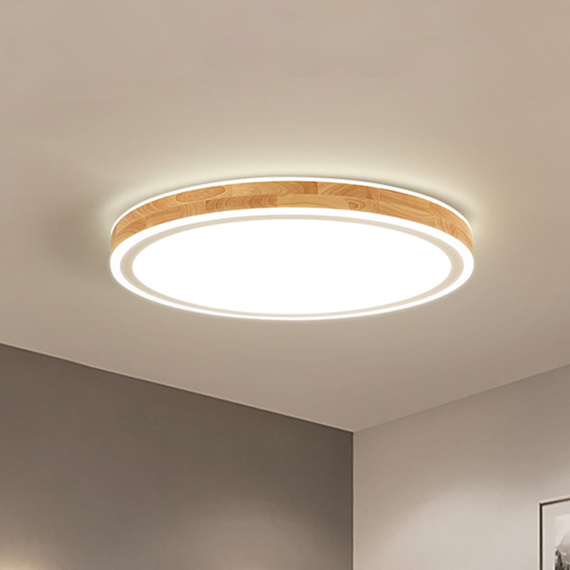 Nordic Dual Halo Ring Flush Mount Lamp - 12"/15" Dia Wooden LED Ceiling Lighting in Beige, Ideal for Corridors