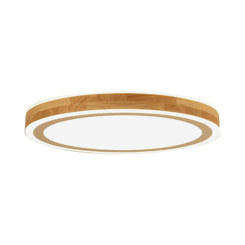 Nordic Dual Halo Ring Flush Mount Lamp - 12"/15" Dia Wooden LED Ceiling Lighting in Beige, Ideal for Corridors
