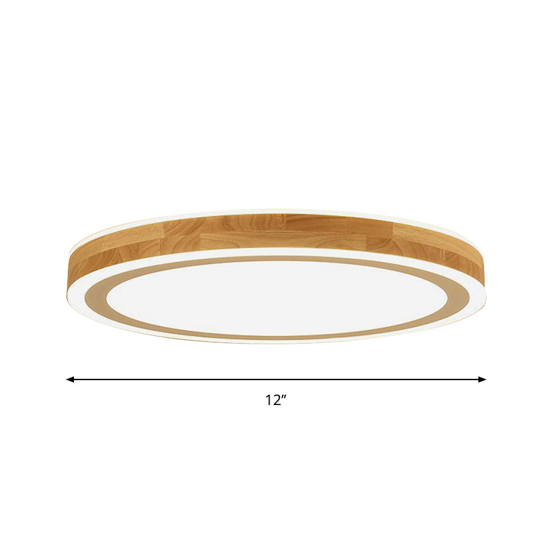 Nordic Dual Halo Ring Flush Mount Lamp - 12"/15" Dia Wooden LED Ceiling Lighting in Beige, Ideal for Corridors