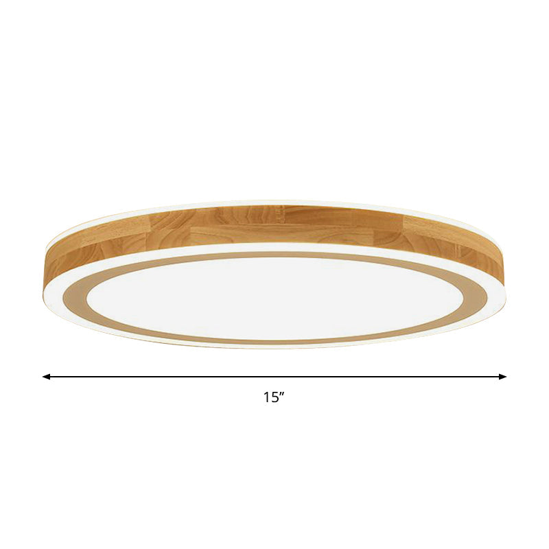 Nordic Dual Halo Ring Flush Mount Lamp - 12"/15" Dia Wooden LED Ceiling Lighting in Beige, Ideal for Corridors