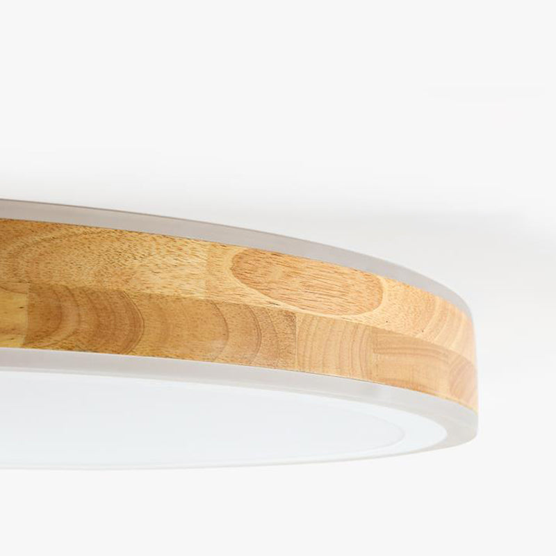 Nordic Dual Halo Ring Flush Mount Lamp - 12"/15" Dia Wooden LED Ceiling Lighting in Beige, Ideal for Corridors