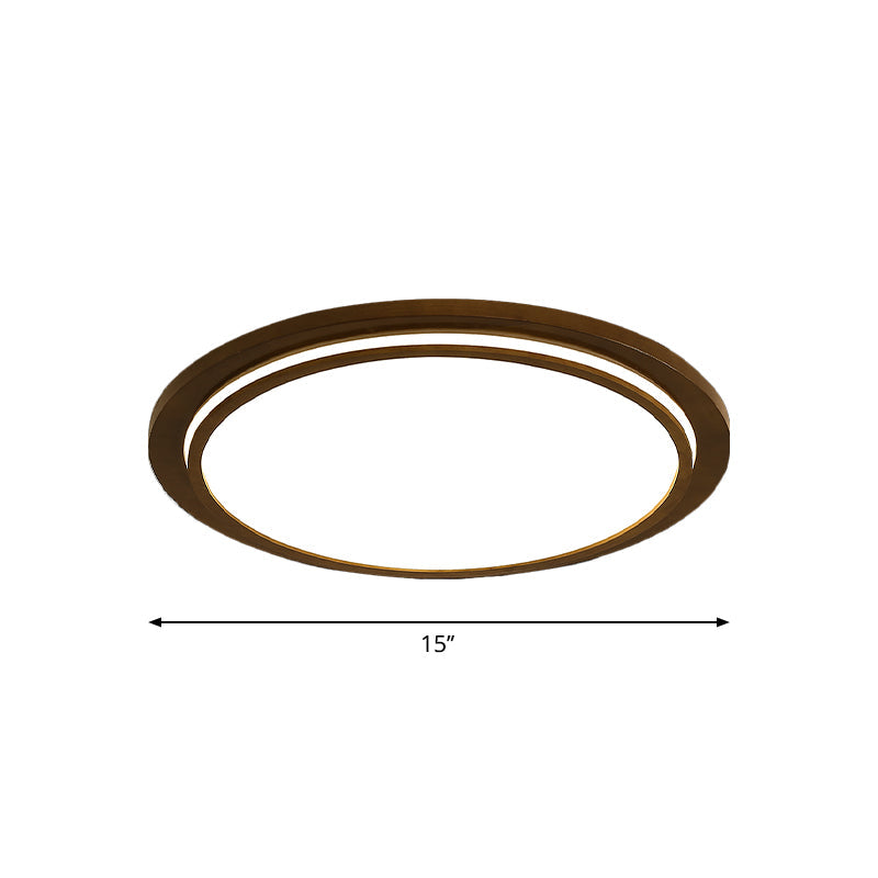 Modern Brown Wood Flush Mount Ceiling Light - 15"/18"/23" Dia LED Fixture with Natural Light