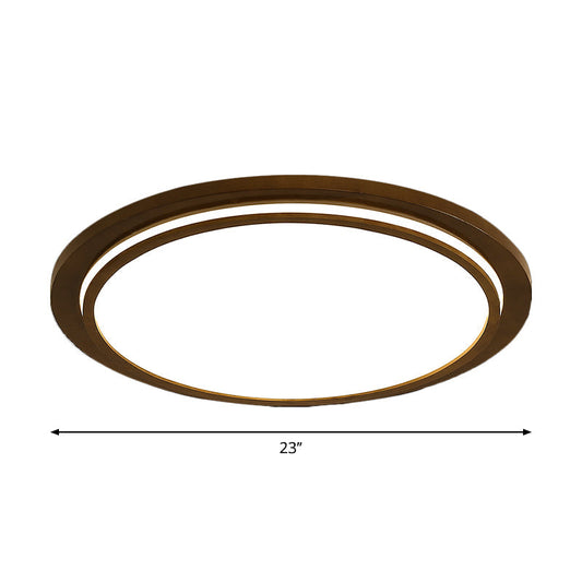 Modern Brown Wood Flush Mount Ceiling Light - 15/18/23 Dia Led Fixture With Natural