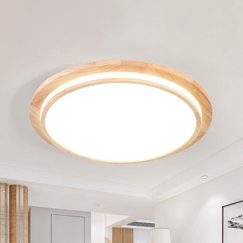 Plafonnier LED rond en bois naturel à lumière chaude/blanche, 15"/18"/23" de diamètre - Simplicité et élégance