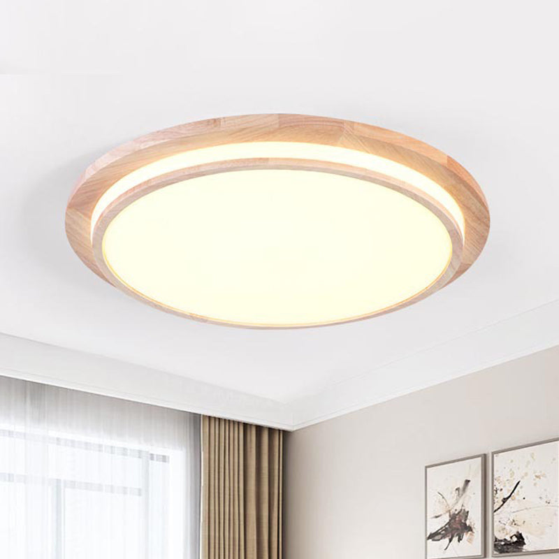 Plafonnier LED rond en bois naturel à lumière chaude/blanche, 15"/18"/23" de diamètre - Simplicité et élégance