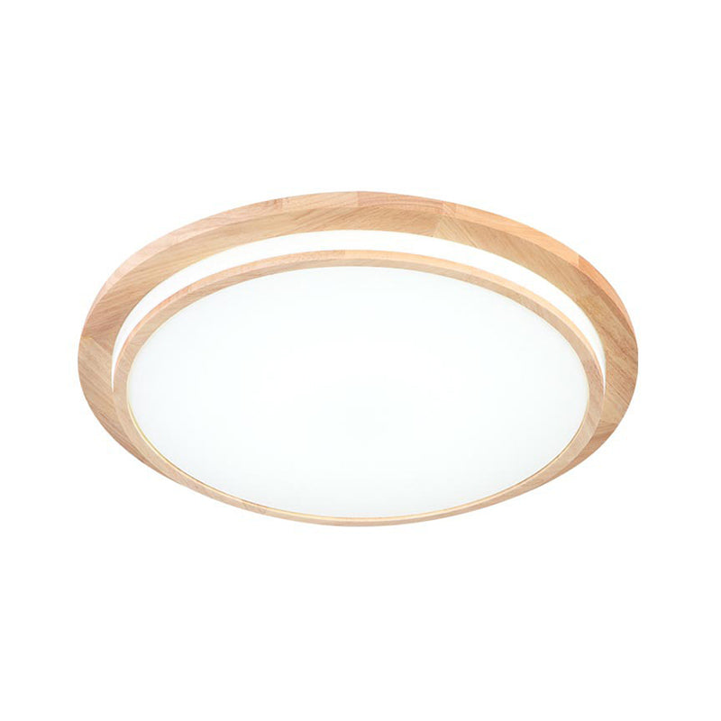 Plafonnier LED rond en bois naturel à lumière chaude/blanche, 15"/18"/23" de diamètre - Simplicité et élégance