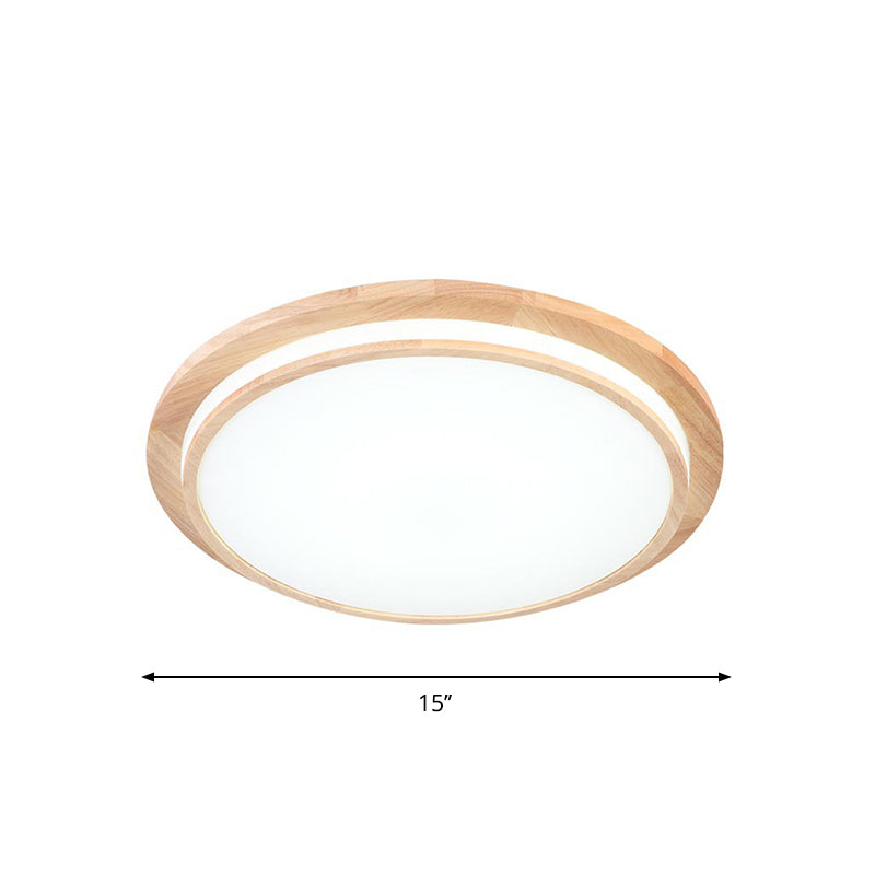 Plafonnier LED rond en bois naturel à lumière chaude/blanche, 15"/18"/23" de diamètre - Simplicité et élégance