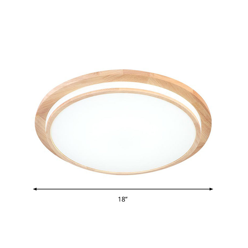Plafonnier LED rond en bois naturel à lumière chaude/blanche, 15"/18"/23" de diamètre - Simplicité et élégance