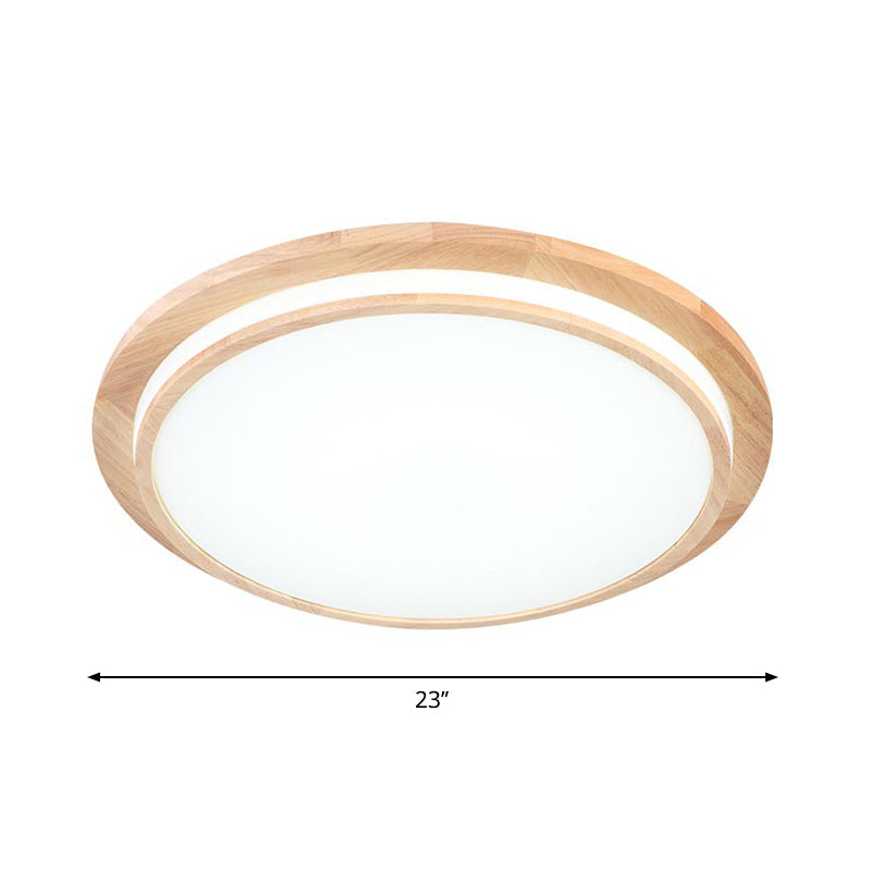 Plafonnier LED rond en bois naturel à lumière chaude/blanche, 15"/18"/23" de diamètre - Simplicité et élégance