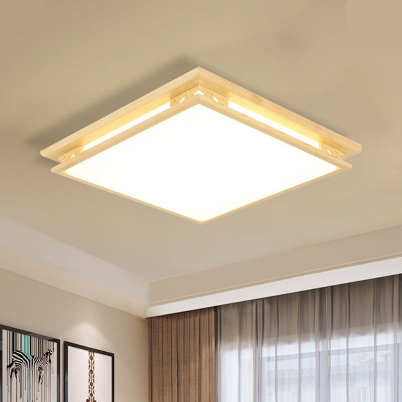 LED Ceiling Light Fixture: Modern Acrylic Shade with Wood Frame, Warm/White Light, 18"/21.5" Wide