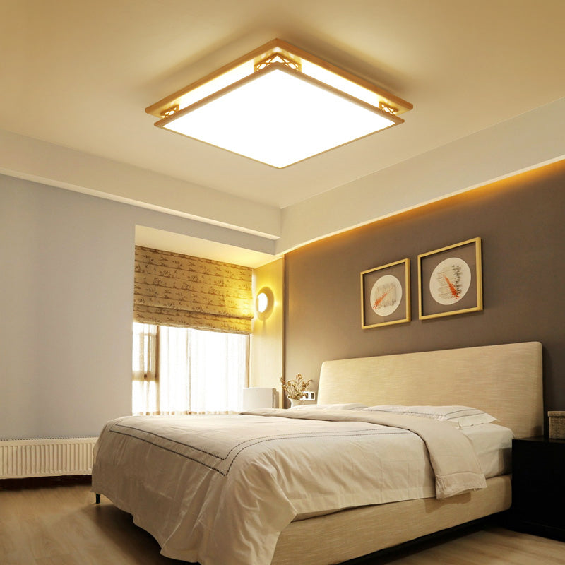 LED Ceiling Light Fixture: Modern Acrylic Shade with Wood Frame, Warm/White Light, 18"/21.5" Wide