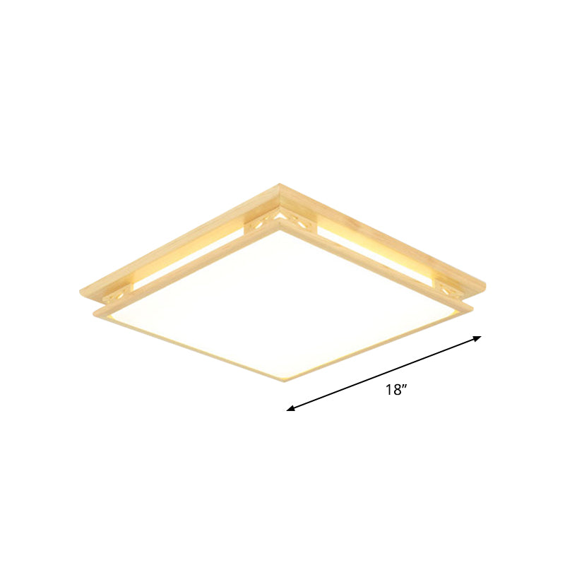 LED Ceiling Light Fixture: Modern Acrylic Shade with Wood Frame, Warm/White Light, 18"/21.5" Wide