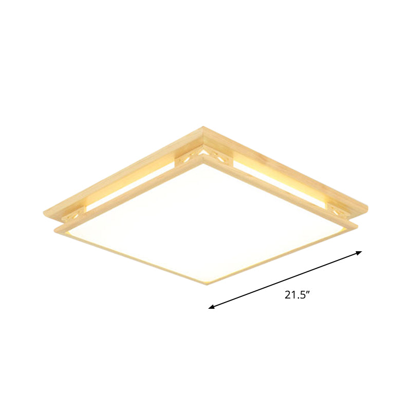 LED Ceiling Light Fixture: Modern Acrylic Shade with Wood Frame, Warm/White Light, 18"/21.5" Wide