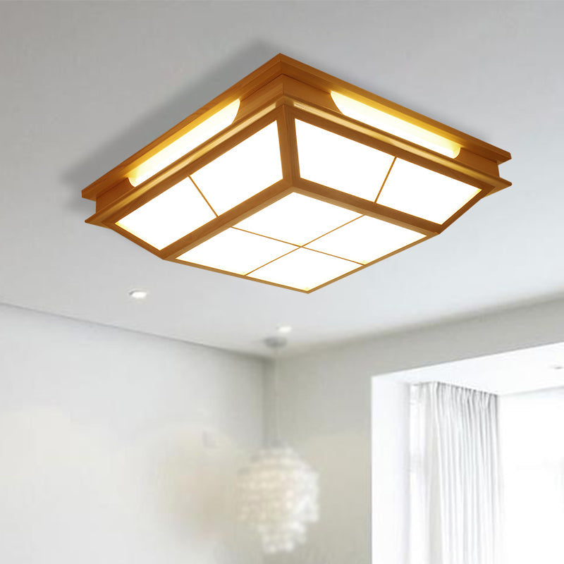 Beige Tapered Flush Light LED Natural Wood Ceiling Lamp in Warm/White Light - 18"/21.5" W