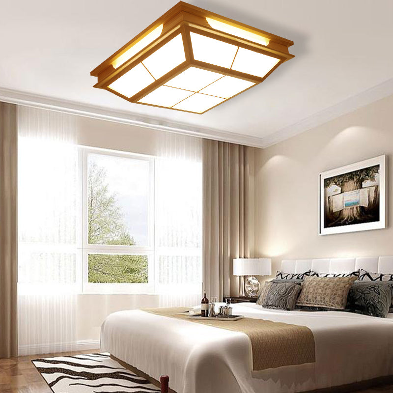 Beige Tapered Flush Light LED Natural Wood Ceiling Lamp in Warm/White Light - 18"/21.5" W