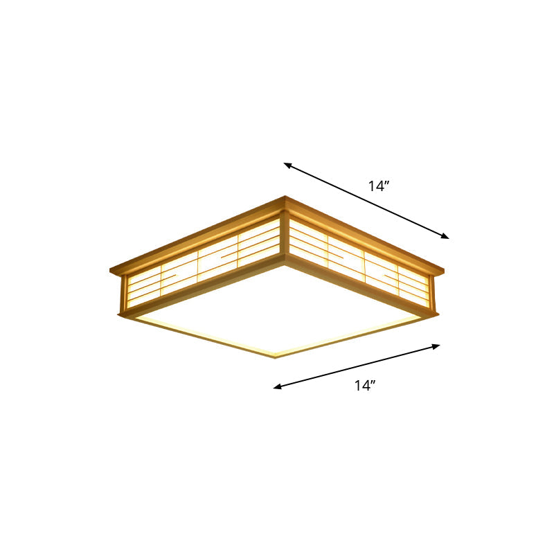 Natural Wood LED Ceiling Light Fixture - Simple Box Flush Lighting for Bedroom (14"/18"/21.5" W) in Warm/White Light