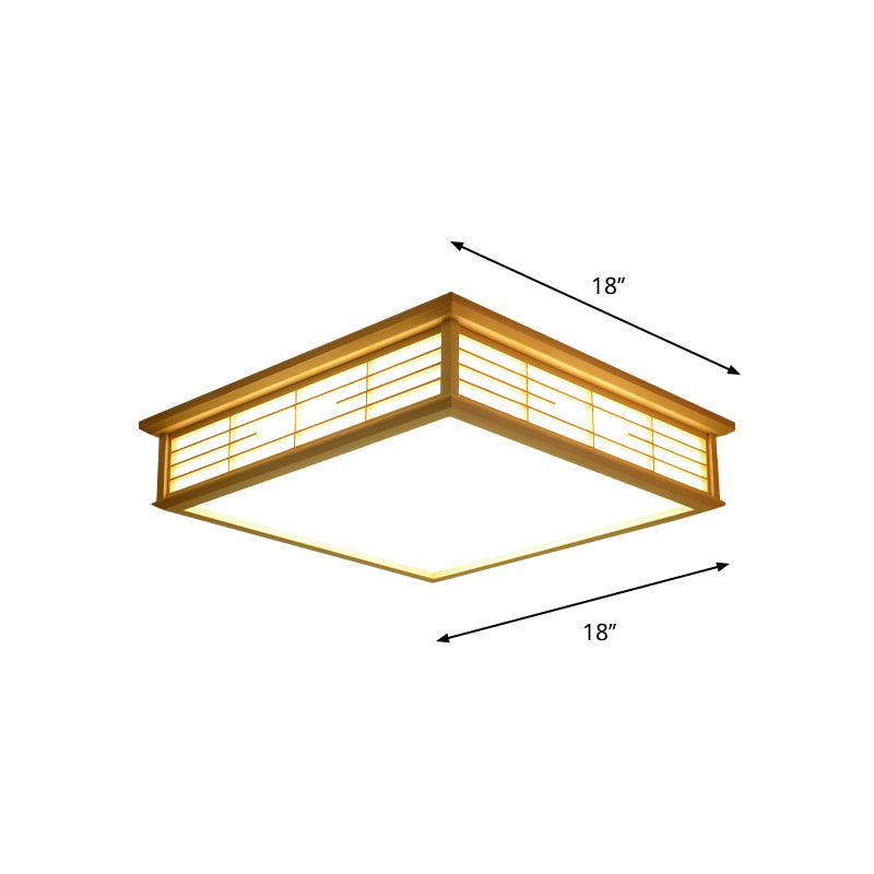 Natural Wood LED Ceiling Light Fixture - Simple Box Flush Lighting for Bedroom (14"/18"/21.5" W) in Warm/White Light