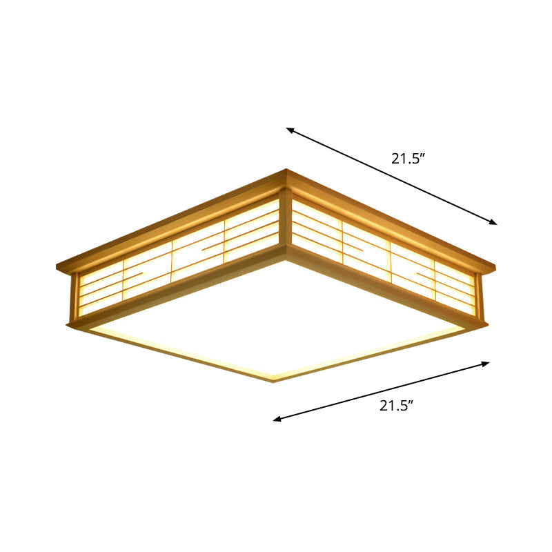 Natural Wood LED Ceiling Light Fixture - Simple Box Flush Lighting for Bedroom (14"/18"/21.5" W) in Warm/White Light