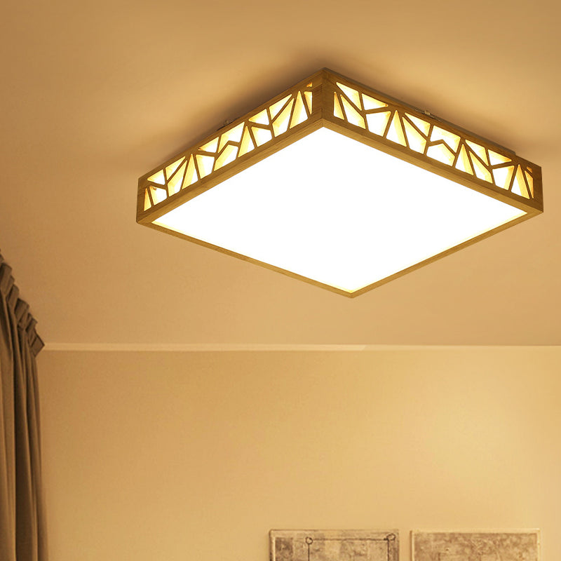 Modern Wood Square Box Ceiling Lamp with Warm/White LED and Stepless Dimming - Ideal for Studying Room with Remote Control