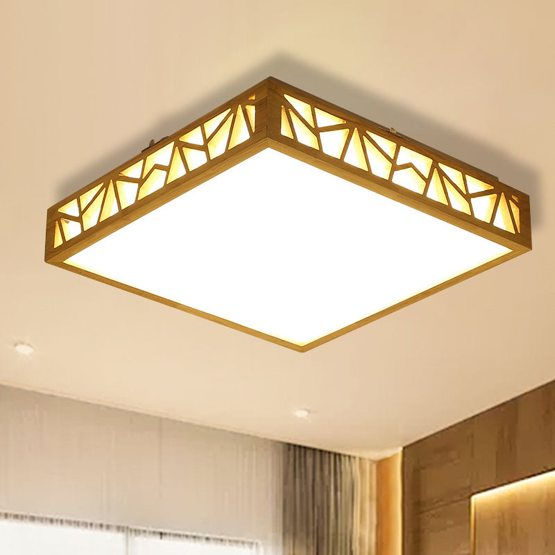 Modern Wood Square Box Ceiling Lamp with Warm/White LED and Stepless Dimming - Ideal for Studying Room with Remote Control