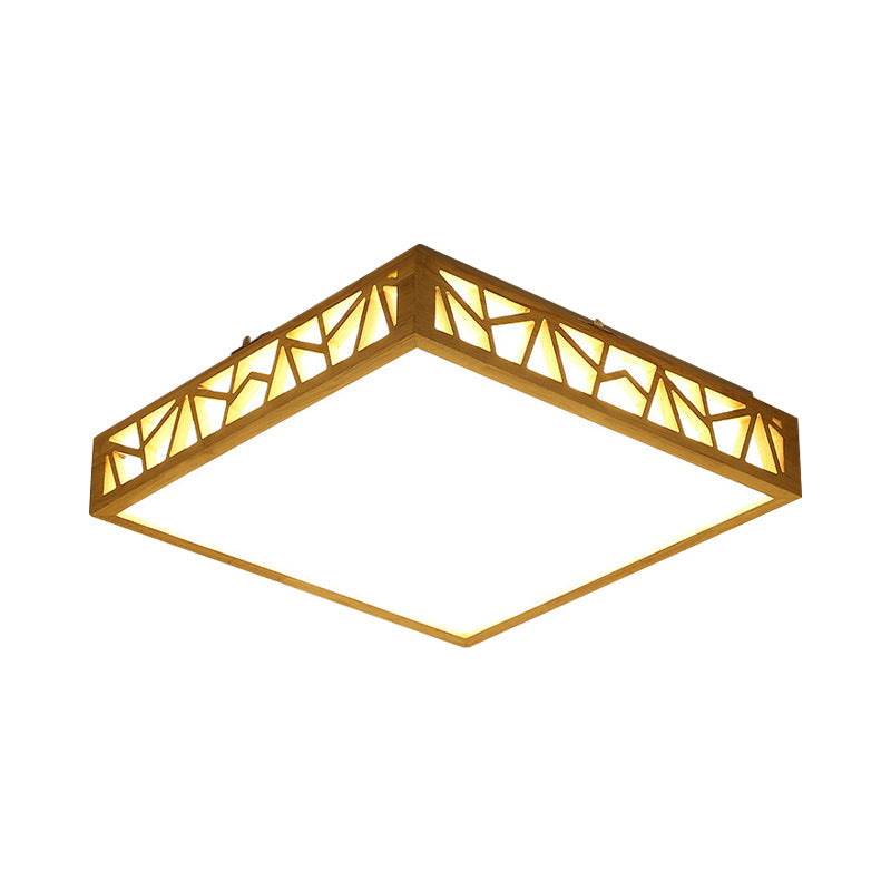 Modern Wood Square Box Ceiling Lamp with Warm/White LED and Stepless Dimming - Ideal for Studying Room with Remote Control