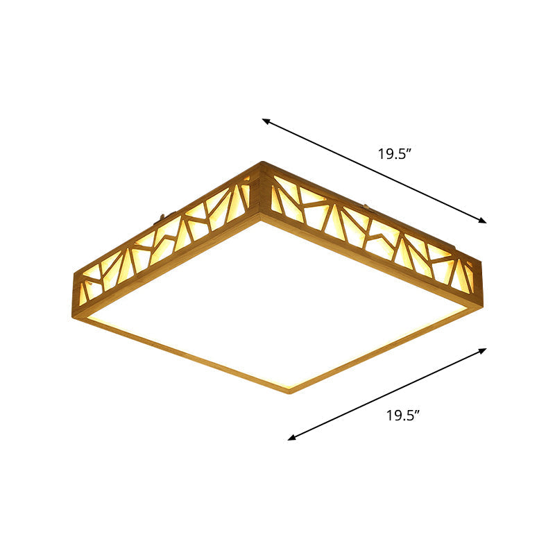 Modern Wood Square Box Ceiling Lamp with Warm/White LED and Stepless Dimming - Ideal for Studying Room with Remote Control