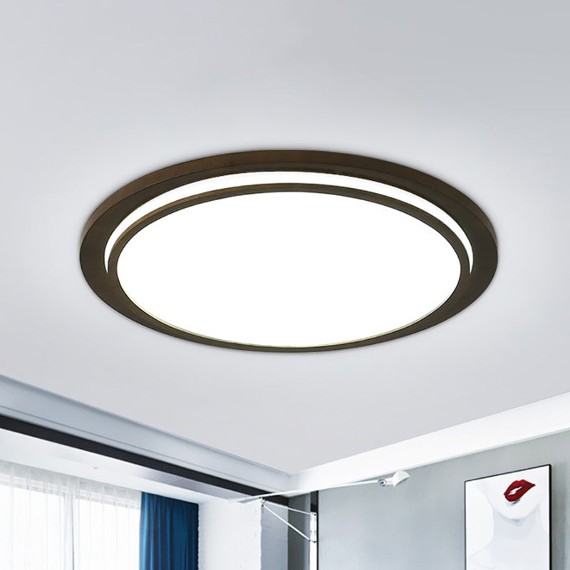 Plafonnier LED moderne en bois avec tambour – Marron, lampe montée au plafond avec lumière chaude/blanche/naturelle – 15"/18"/23" de large