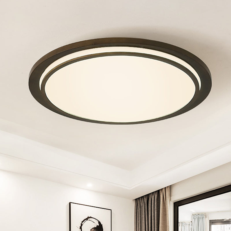 Plafonnier LED moderne en bois avec tambour – Marron, lampe montée au plafond avec lumière chaude/blanche/naturelle – 15"/18"/23" de large