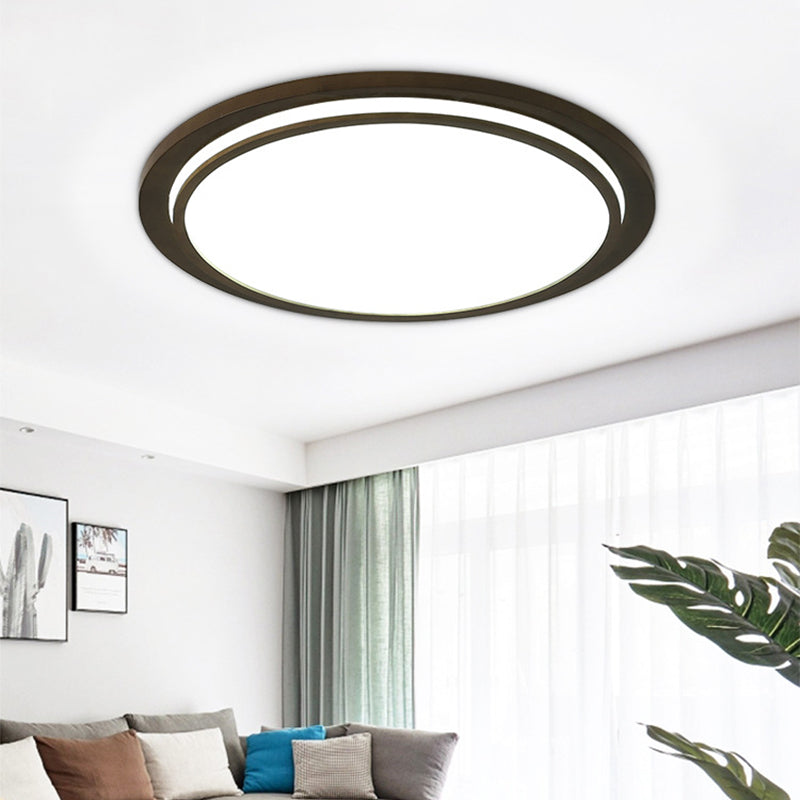 Plafonnier LED moderne en bois avec tambour – Marron, lampe montée au plafond avec lumière chaude/blanche/naturelle – 15"/18"/23" de large