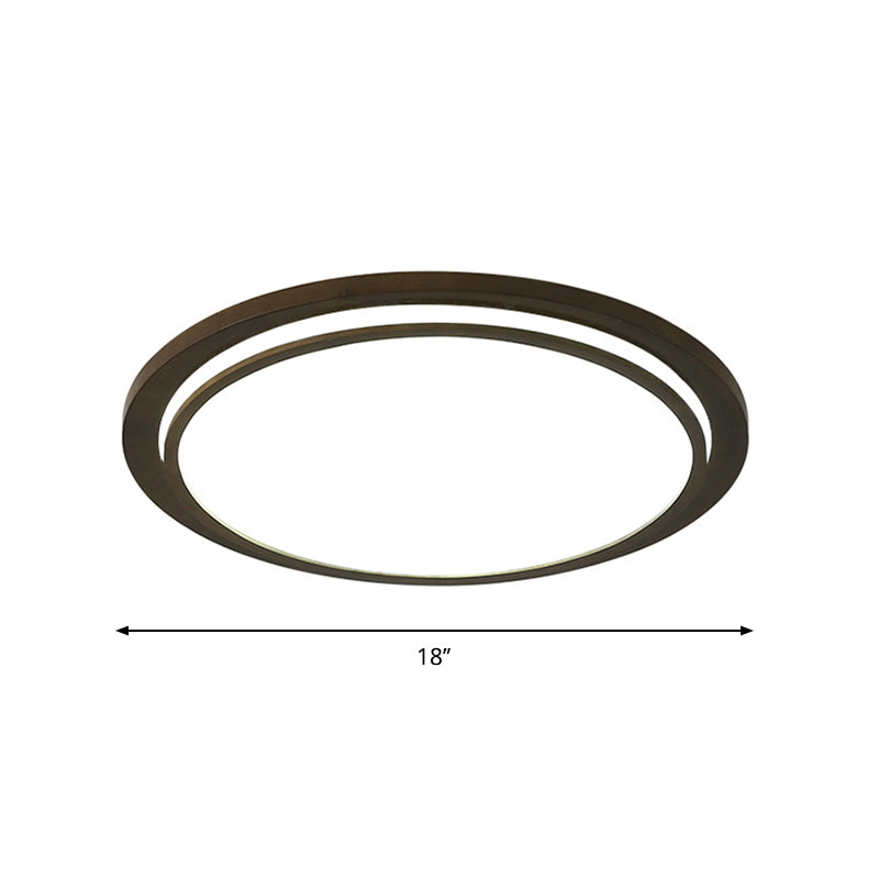 Plafonnier LED moderne en bois avec tambour – Marron, lampe montée au plafond avec lumière chaude/blanche/naturelle – 15"/18"/23" de large