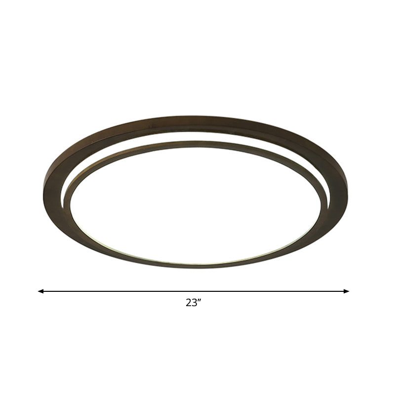 Plafonnier LED moderne en bois avec tambour – Marron, lampe montée au plafond avec lumière chaude/blanche/naturelle – 15"/18"/23" de large