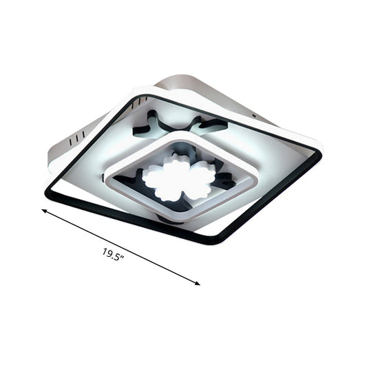 Modern Acrylic Black Square Flush Mount Lamp - Led Ceiling Light (19.5/23.5 Wide) With Flower