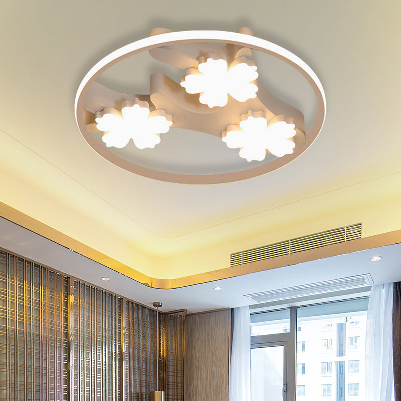 Black LED Flush Mount Ceiling Light with Blossom Decoration - Simple Style, Wide Acrylic Ring (19.5"/23.5")